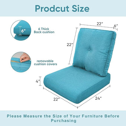 Patio Chair Cushions 5 Packs - Outside 22x24 High Back Water-Resistant Cushion with Zipper Cover for Outdoor Glider Rocking Chairs Loveseat 3-seat Couch Sofa – Teal/Buckle