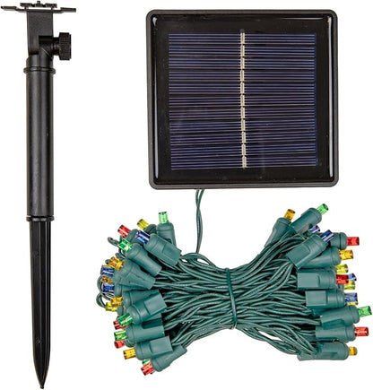 Novelty Lights 100 Light Solar Powered LED Outdoor Mini Light String, 50 Feet on Green Wire, Multicolor 5mm Bulbs, Automatic Dusk to Dawn Operation