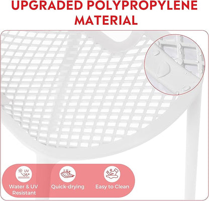 Costaelm Dining Room Chairs Set of 4, HDPE Patio Square Coffee Table and Stackable Chairs, Outdoor Deck Furnitures All Weather for Backyard Poolside, White
