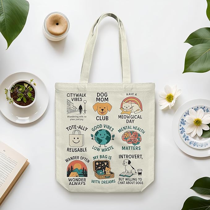 itgowisa Canvas Tote Bag for Women, Tote Bag with Zipper Inner Pocket, Zippered Canvas Bag for Shopping Work Grocery Everyday