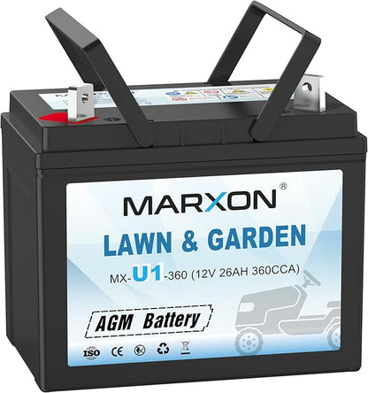 MARXON U1 360CCA Riding Lawn Mower Batteries, Garden Tractors Battery Maintenance Free AGM Battery, Compatible with Troy-Bilt, Toro, Cub Cadet, Craftsman, Ariens, Poulan Pro