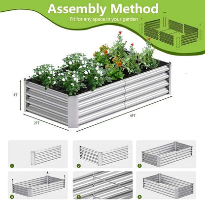 2PCS 4x2x1FT Galvanized Raised Garden Bed, Galvanized Planter Raised Garden Boxes Outdoor, Large Metal Raised Garden Beds for Vegetables-Silver