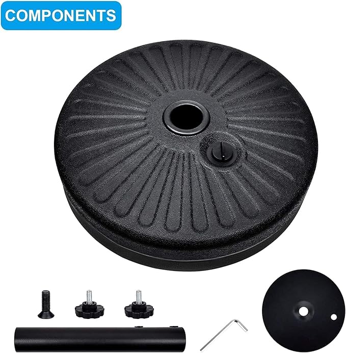 Simple Deluxe 7.5' Patio Umbrella with 20 Inch 50lbs Capacity Fillable Round Base, 6 Sturdy Ribs with Push Button Tilt/Crank for Garden, Deck, Backyard, Pool, Green and Black