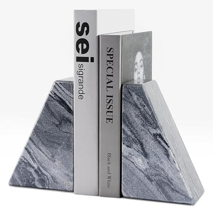 Karibiber Marble Bookends for Heavy Books, Decorative Book Ends for Shelves, Unique and Heavy-Duty Book Ends for Hardback Book & CDS, Stone Book Stopper, Modern Book Holder, Monte Grigi, Set of 2