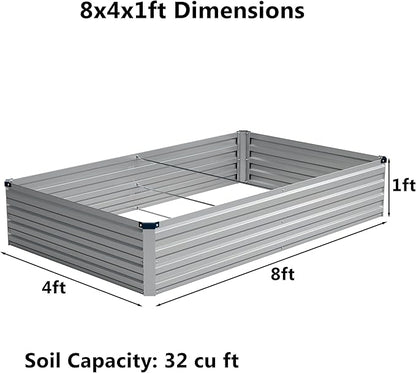 zunatu 8x4x1 ft(2 Pack) Galvanized Raised Garden Bed,Outdoor Planter Box Metal Patio Kit Planting Bed for Vegetables Flowers and Succulents,Silver