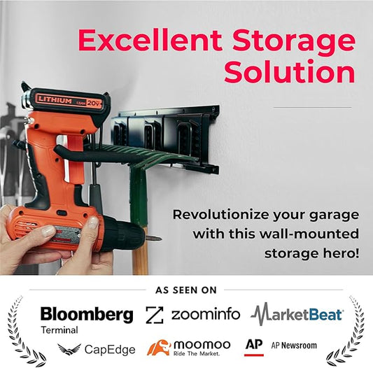 TIDYME Garage Tool Organizer Wall Mount - 32 inches - Sturdy Storage Rack with Adjustable Hooks, Anti-Rust - Easy Installation, 200lbs Capacity - Garden Tool Organizer (02 Racks & 04 Hooks)