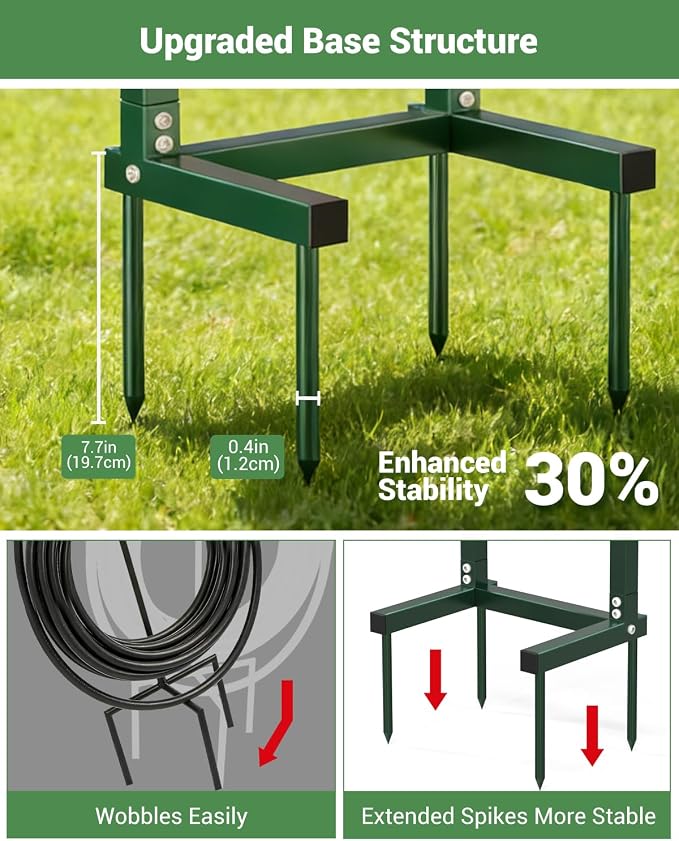 HZE Garden Hose Holder, Freestanding Water Hose Reel Stand for Outside, Heavy Duty Detachable Metal Storage Rack Holds 160 FT for Yard Lawn Farm, Green