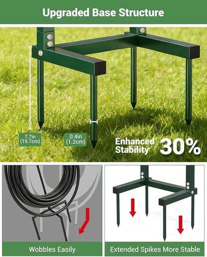 HZE Garden Hose Holder, Freestanding Water Hose Reel Stand for Outside, Heavy Duty Detachable Metal Storage Rack Holds 160 FT for Yard Lawn Farm, Green