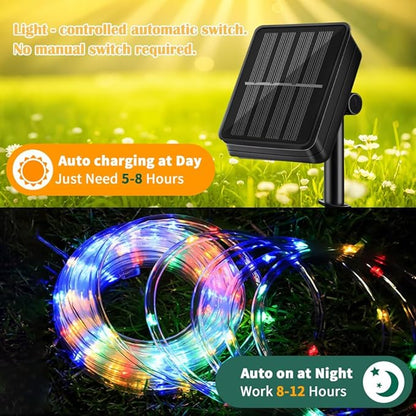 LairtPOW Solar Rope Lights 39FT IP65 Waterproof Outdoor Lights LED Copper Fairy String Tube Lights for Party Garden Yard Home Wedding Christmas Halloween Holiday Tree Decoration Lighting(Multi Color)