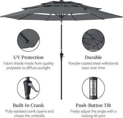 Best Choice Products 10ft 3-Tier Market Patio Umbrella, Outdoor Sun Shade with Tilt, Crank Lift, 8 Ribs for Backyard, Deck, Poolside – Slate