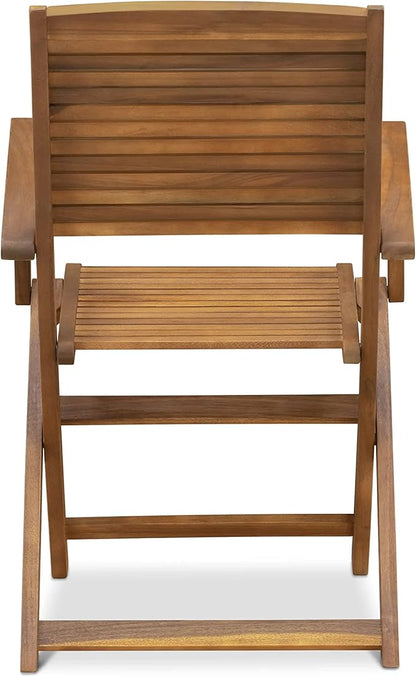 East West Furniture SEHD3CANA 3 Piece Patio Bistro Sets Wood Table Set Contains a Square Outdoor Acacia Wood Coffee Table and 2 Folding Arm Chairs, 26x26 Inch, Natural Oil