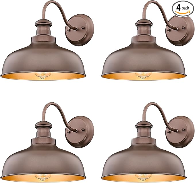 Outdoor Farmhouse Barn Light, Outside Wall Sconce, Weather Resistant Anti-Rust Farmhouse Exterior Wall Light, Outdoor Lantern Lamp for Porch, Garage, Patio, Entryway(Oil-Rubbed Bronze, 4 Pack)