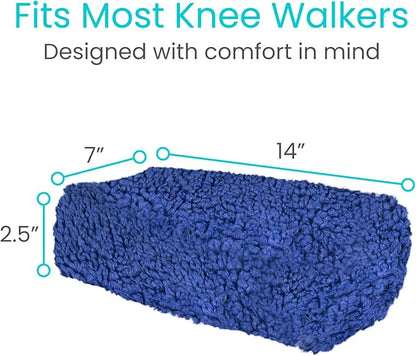 Vive Mobility Knee Scooter Pad Cover - Soft Plush Adult Sheepskin Memory Foam Cushion, Walker Accessory for Knee Roller, Padded Accessories Leg Cart Improves Comfort with Injury, Universal Fit (Blue)