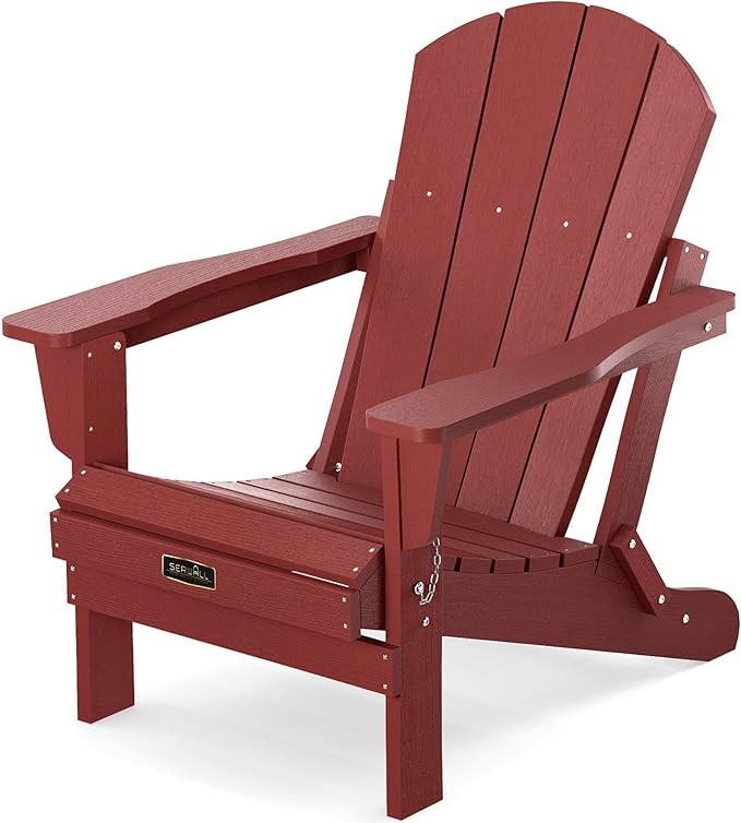 SERWALL Folding Adirondack Chair Outdoor Adirondack Chairs Weather Resistant Fire Pit Chairs for Patio - Red