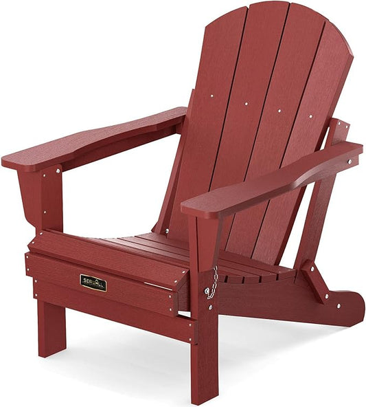SERWALL Folding Adirondack Chair Outdoor Adirondack Chairs Weather Resistant Fire Pit Chairs for Patio - Red