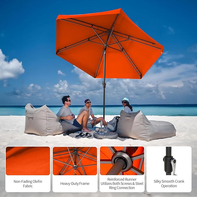 CROWN SHADES 9 Ft Patio Umbrella with Auto-Tilt & Olefin Fabric - Patented 90° Edge Connection Wind Resistant, Outdoor Umbrella for Table, Pool, Beach, Effortless Crank System