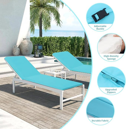 Outdoor Chaise Lounge Cushions for Patio, Lounge Chair Cushions, Waterproof Replacement Seat Pads for Outdoor Furniture (2, Teal, 80"x26"x3")