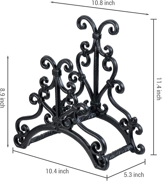 MyGift Brown Heavy Duty Cast Iron Outdoor Garden Hose Hanger Wall Mounted Water Hose Holder Reel with Vintage Scrollwork Design (Floral Pattern)
