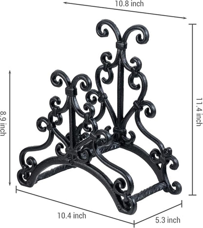 MyGift Brown Heavy Duty Cast Iron Outdoor Garden Hose Hanger Wall Mounted Water Hose Holder Reel with Vintage Scrollwork Design (Floral Pattern)