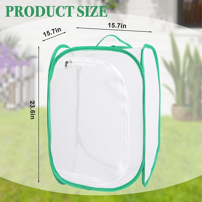 Gardon Mesh Plant Enclosure, Pop-Up Mesh Plant Cover from Pests, Birds, Animals, Plant Netting Cage for Tomato, Fruit, Vegetables, Flowers with Zipper Door 15.7 x 15.7 x 23.6 Inch