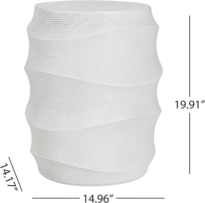 Christopher Knight Home Janna MGO Outdoor Side Table, Round Patio Decorative Small End Table with Layered Surface, Lightweight Concrete Garden Accent Table for Patio Balcony, No Assembly, White