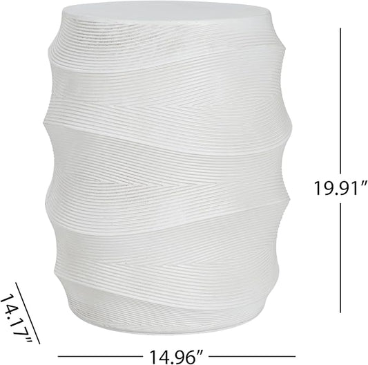 Christopher Knight Home Janna MGO Outdoor Side Table, Round Patio Decorative Small End Table with Layered Surface, Lightweight Concrete Garden Accent Table for Patio Balcony, No Assembly, White