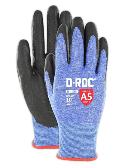MAGID D-ROC AeroDex Cut-Resistant Gloves, 7/S, 1 Pair, Nitrile, Breathable, Lightweight Fabric Construction Gloves for Women (Blue/Black)