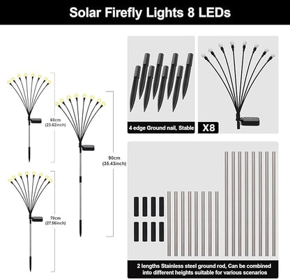 Solar Firefly Lights Warm White, 8 Modes 800mAh Swaying Firefly Yard Lights Solar Powered Outdoor Waterproof for Outside Yard Patio Lawn Pathway Walkway Stake Christmas Garden Decor (8 Pack)