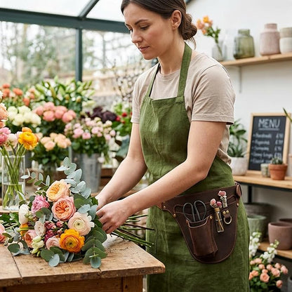 Tourbon Genuine Leather Florist Tool Belt Gardening Bag Gardener Farmer Tools Holster Waist Pouch Electrician Carpenter Organizer Kit 3 Pockets (Brown, 42 inches)