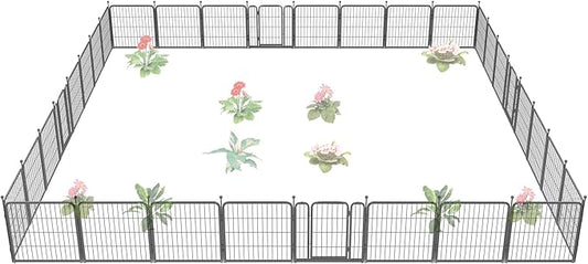 FXW Garden Fence Outdoor for the Yard – 24in(H) x 60.9ft(L) Heavy Duty Metal Animal Barrier for Dog, No Dig Decorative Dog Fence, 32 Panels, Silver