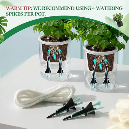 20 Pack Self Watering Spikes for Indoor Outdoor Plants, Automatic Plant Watering Stakes with 32.8ft Capillary Wick Rope, DIY Vacation Waterer for Potted Plant Seedling Garden Pot (Small)