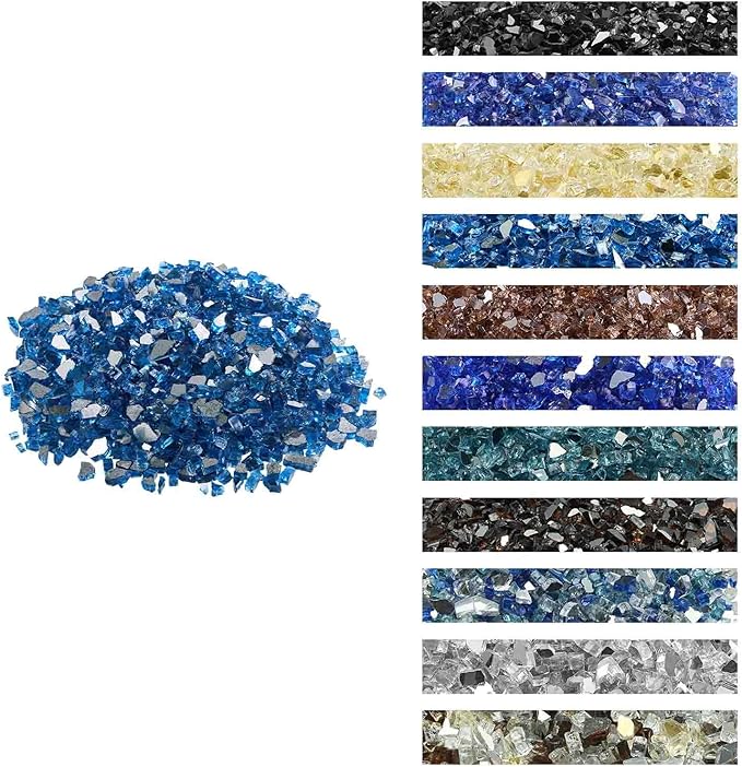 VEVOR Fire Glass, 10LBS / 4.5KG High-Temperature Resistant Fireplace Rocks, 1/2-Inch / 12.7 mm Reflective & Smokeless Firepit Glass Rock, High Luster Stone Landscaping for Fire Pit Table, Pacific Blue