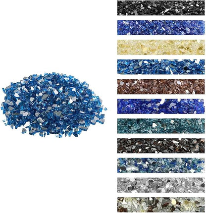 VEVOR Fire Glass, 10LBS / 4.5KG High-Temperature Resistant Fireplace Rocks, 1/2-Inch / 12.7 mm Reflective & Smokeless Firepit Glass Rock, High Luster Stone Landscaping for Fire Pit Table, Pacific Blue