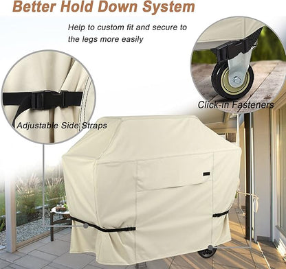 NettyPro Outdoor BBQ Grill Cover 68 Inch 600D Heavy Duty Waterproof Patio Barbecue Cover for Weber, Char-Broil, Brinkmann, Nexgrill Grills and More, Light Tan