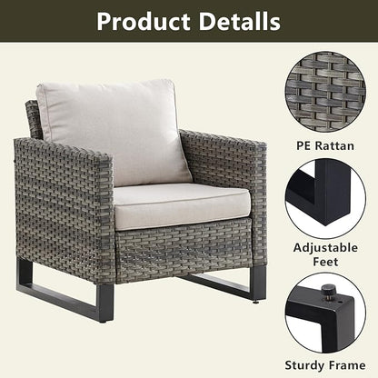 Rilyson Wicker Outdoor Patio Chairs Set of 2-2 Piece Rattan Chairs with Waterproof Wicker,Comfortable Cushions and Sturdy Metal Frame for Outside Porch Deck Backyard(Mixed Grey/Beige)