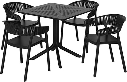 Costaelm Table Chairs Set of 4, HDPE Patio Square Dining Table and Stackable Chairs, Outdoor Small Patio Furniture Set All Weather for Backyard Porch Poolside, Black