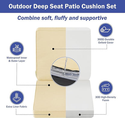 IPYNBAP Outdoor Cushions, Outdoor Chair Cushions 22x22x3 Inch, Cushions for Outdoor Furniture with Removable Cover, Waterproof & Fade Resistant Outdoor Seat Cushions for Patio, Lawn, Beige