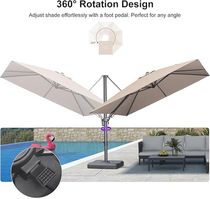 PURPLE LEAF 10' X 10' Left-right Tilting Outdoor Patio Umbrella Swivel Offset Cantilever Heavy Duty Rectangle Aluminum Umbrella with UV Resistant for Deck Pool Patio Backyard, Sand Dune