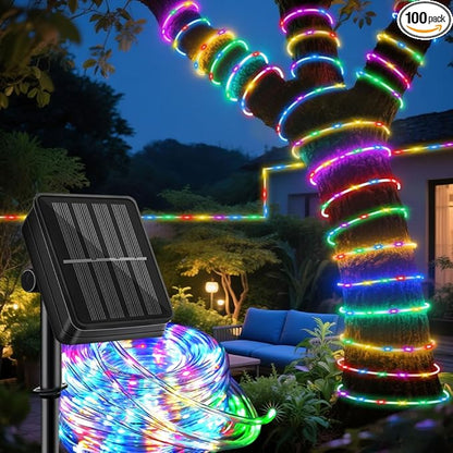 LairtPOW Solar Rope Lights 39FT IP65 Waterproof Outdoor Lights LED Copper Fairy String Tube Lights for Party Garden Yard Home Wedding Christmas Halloween Holiday Tree Decoration Lighting(Multi Color)