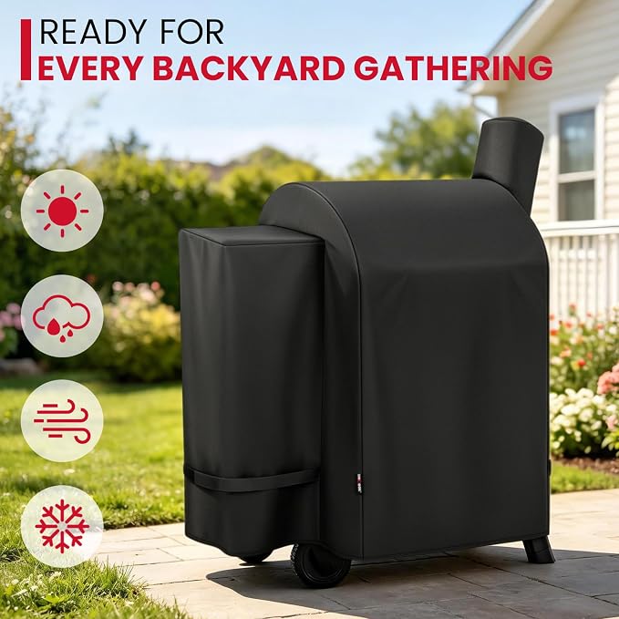 Unicook Grill Cover Compatible with Traeger Pro 22/ Pro 575 Series Wood Pellets, Heavy Duty Waterproof Full-Length Outdoor BBQ Smoker Cover, All-Season Protection Grill Accessory