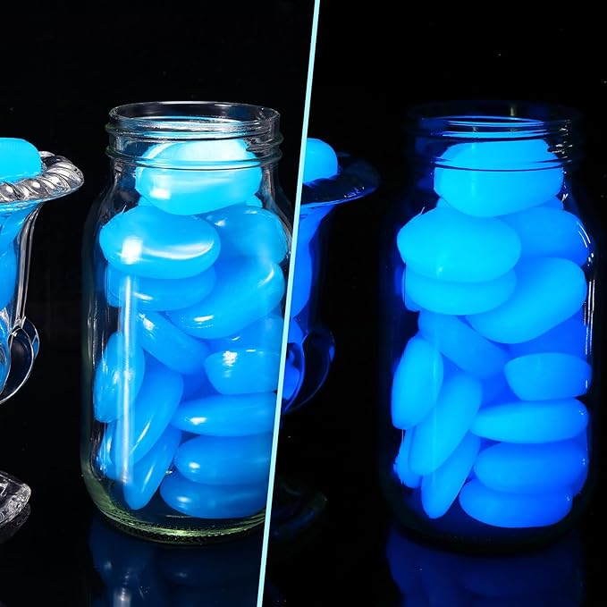 Landical 200 Pcs Large Glow in The Dark Rocks Pebbles Outdoor Fish Tank Rocks Aquarium Gravel Luminous Stones for Walkway Succulent Plant Halloween Decor (Dark Blue,1.8 Inch)