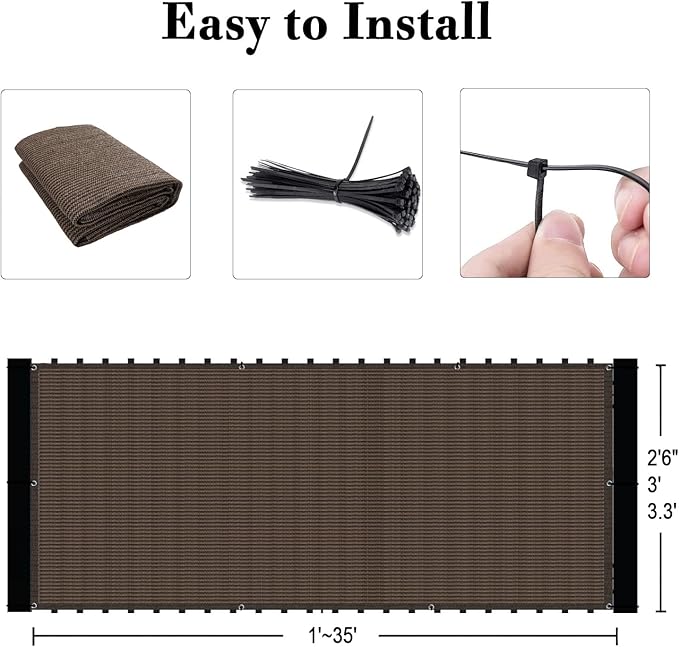 SUNLAX Custom Size 2.5'x31' Brown Fence Covering Privacy Screen Windscreen with Bindings & Grommets, Heavy Duty for Commercial and Residential, 90% Blockage, Cable Zip Ties Included