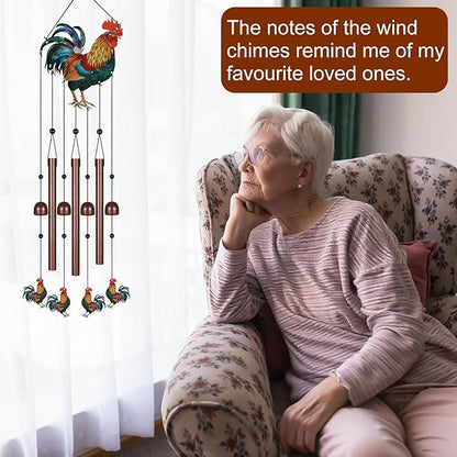Roosters Wind Chimes for Outside,Metal Windchimes with S Hook with Playful Design Wind Chime Garden Decor Outdoor Ideal Memorial/Housewarming/Birthday/Festival Gifts Front Yard Decor