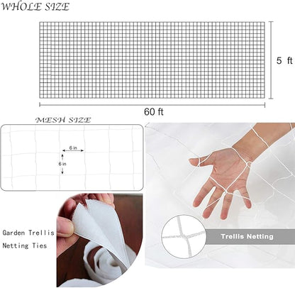 BaseGoal All-Weather Trellis Netting Mesh Plant Garden Vine Growing Flexible String Net (6" Mesh ployester, 5' Wx 60'L)