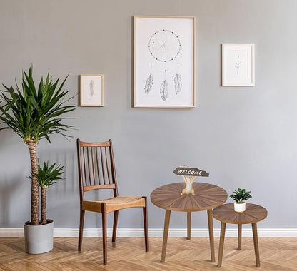 Round Coffee Table Set of 2, Mid Century Modern Coffee Table, Small Farmhouse Coffee Table, Wood Nightstand Bedside Table, Boho Side Table End Tables for Living Room Bedroom Office Balcony