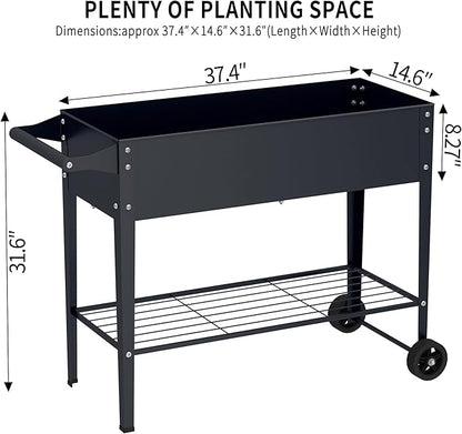 Elevate 2Pcs 32" Tall Raised Garden Bed with Wheel,Planter Box for Backyard,Outdoor Garden, Patio, Balcony, 400lb Capacity,Grey