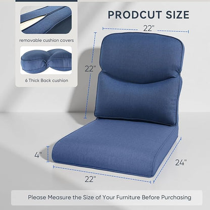 Patio Chair Cushions 5 Packs - Outside 22x24 High Back Water-Resistant Cushion with Zipper Cover for Outdoor Glider Rocking Chairs Loveseat 3-seat Couch Sofa – Blue/Crescent