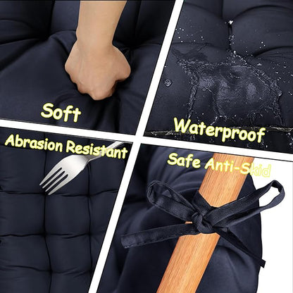 Porch Swing Cushion Three Seat, Waterproof Swing Cushions Replacement with Backrest, Outdoor Garden Furniture Patio 4" Thickened Cushions with Ties (Navy Blue, 40 x 71in)
