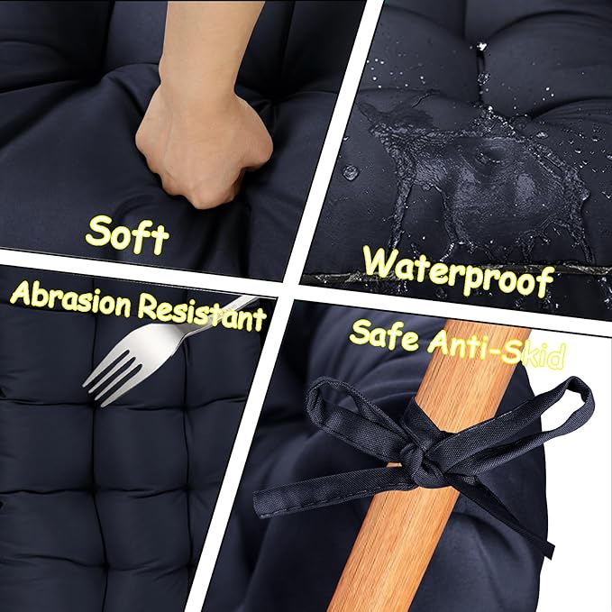 Porch Swing Cushion Three Seat, Waterproof Swing Cushions Replacement with Backrest, Outdoor Garden Furniture Patio 4" Thickened Cushions with Ties (Navy Blue, 40 x 55in)