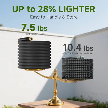 Garden Hose 100 FT, Non-Expanding Lightweight High-Pressure Water Hose with 10 Spray Nozzle, Portable No Kink Flexible Garden Hoses Pipe for Outdoor, Lawn, Yard, Car, House(500 PSI Max, 3/4" GHT)